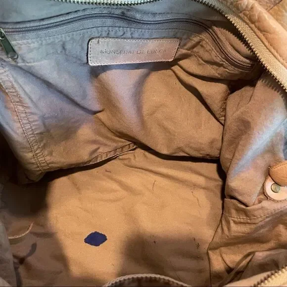 MONSERTA DE LUCCA tan Italian 100% genuine stitched leather handbag tote. - Picture 7 of 14